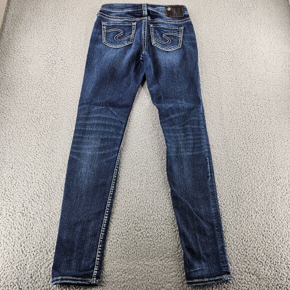 Silver Jeans Womens 26 (28x30) Blue Mod Rise Suki Super Skinny Embroidered - Picture 12 of 16